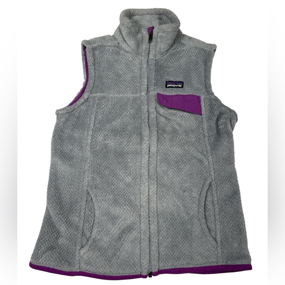 Women's Medium Patagonia Re-Tool Fleece Gray Purple Full Zip Polartec‎ Vest